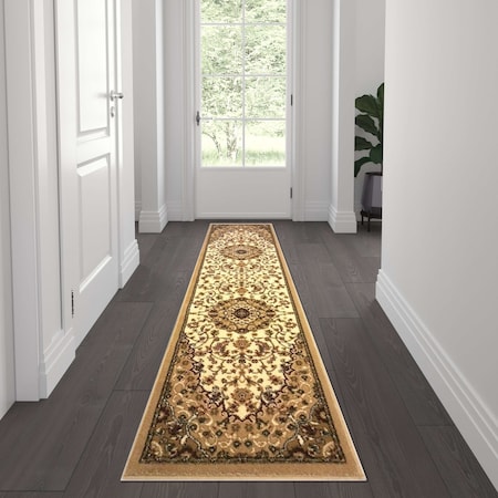 Ivory 2' X 7' Traditional Persian Style Area Rug